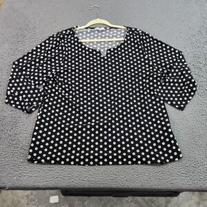 Calvin Klein Blouse Womens XL Black Polka Dot 3/4 Sleeve Scoop Neck Tunic Top